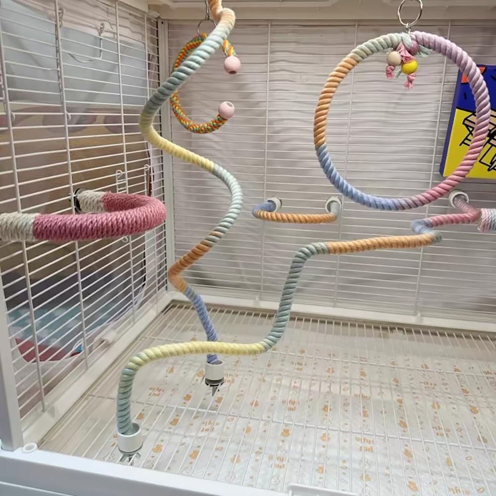 Gradient Colorful Rope Perch Stand For Birds
