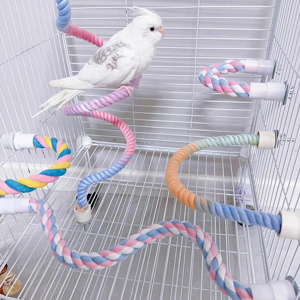 Gradient Colorful Rope Perch Stand For Birds